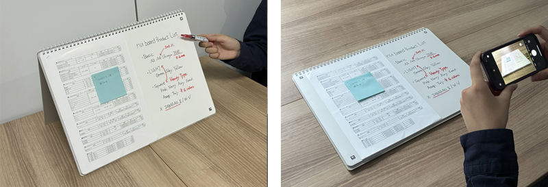 A3判の写真。立てて使っているところと、スマートフォンで撮影している写真